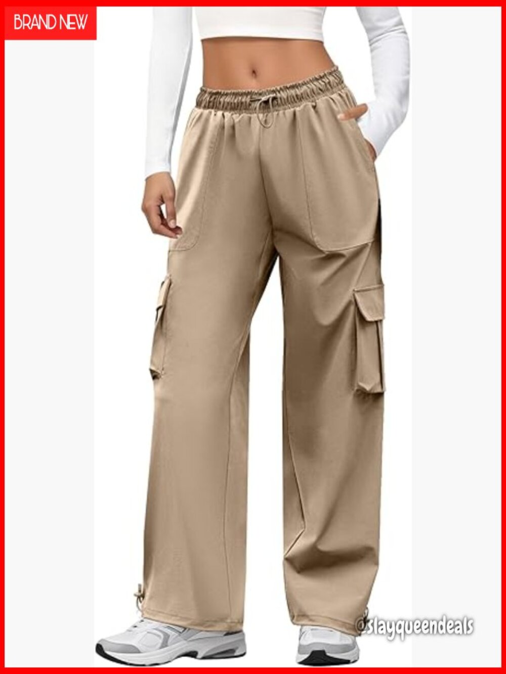 Quick Dry Parachute Cargo Pants Elastic Waist Lightweight Water Resistant